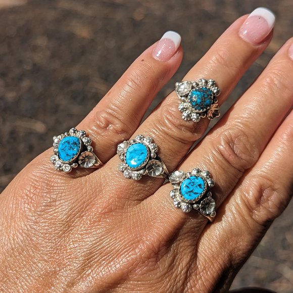 Navajo Ring Kingman Turquoise Handcrafted Native American Jewelry Sz 7.5US** - Picture 4 of 4